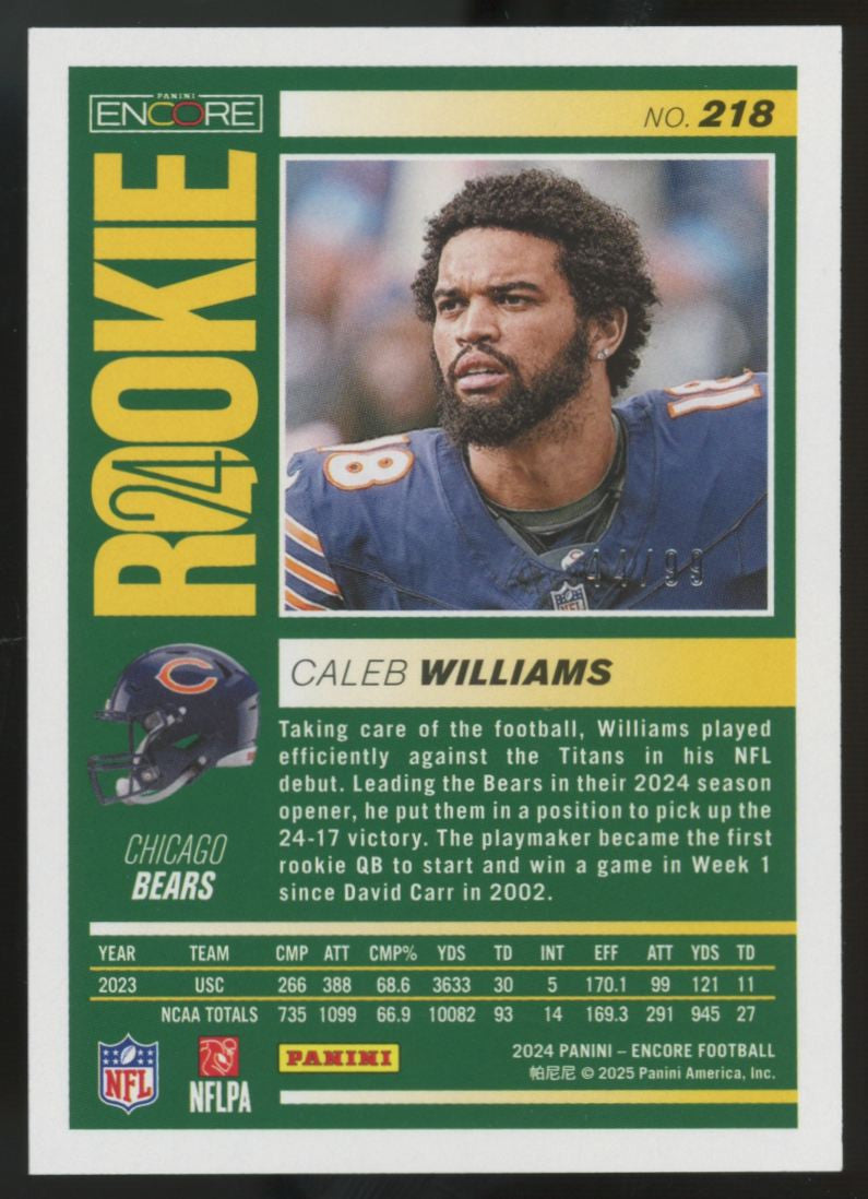 2024 Panini Encore Caleb Williams RC Orange /99 #218