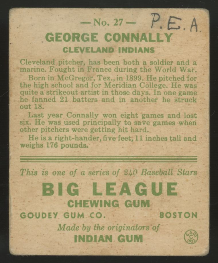 1933 Goudey George Connally #27 VG (MK)