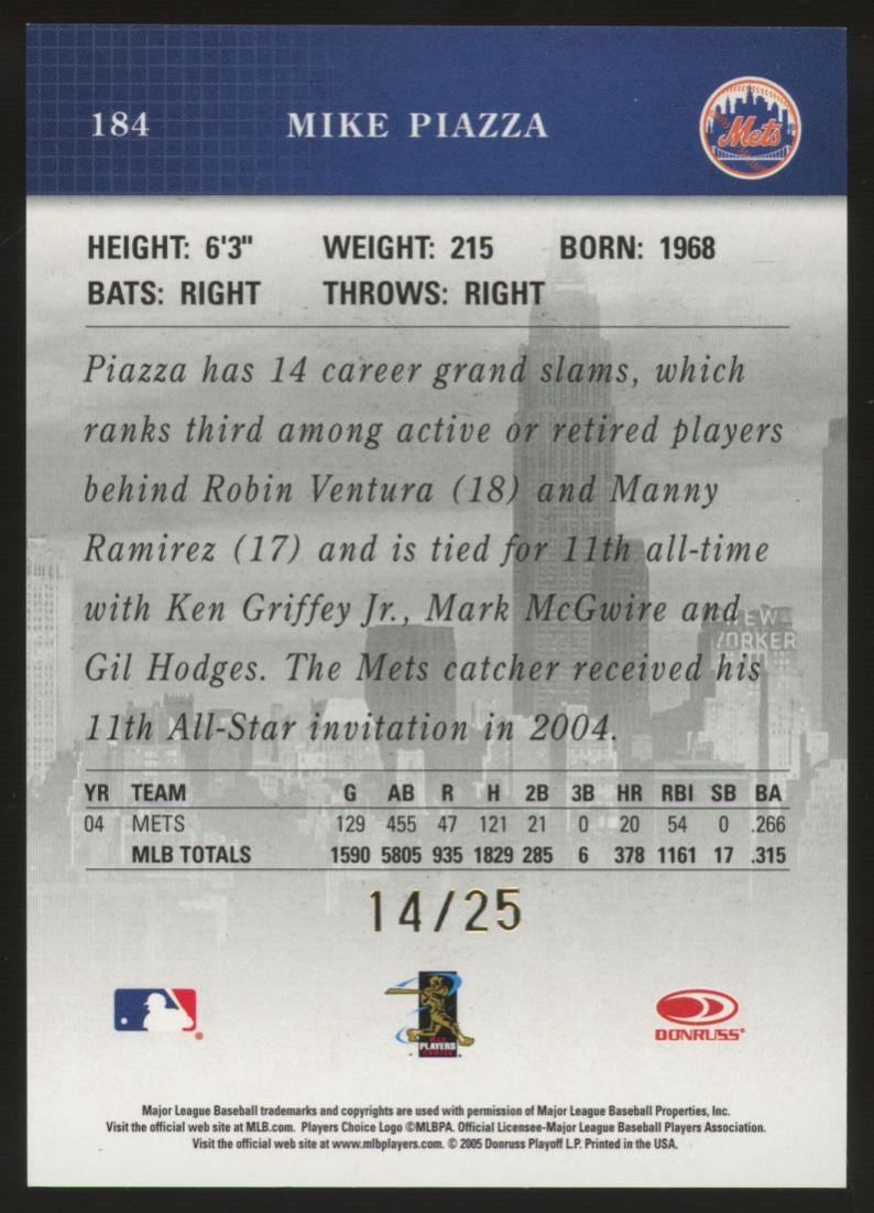 2005 Donruss Studio Mike Piazza Studio Proof /25 #184