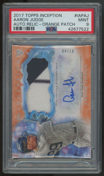 2017 Topps Inception Aaron Judge RC Patch Auto Orange RPA /10 #IAP-AJ PSA 9