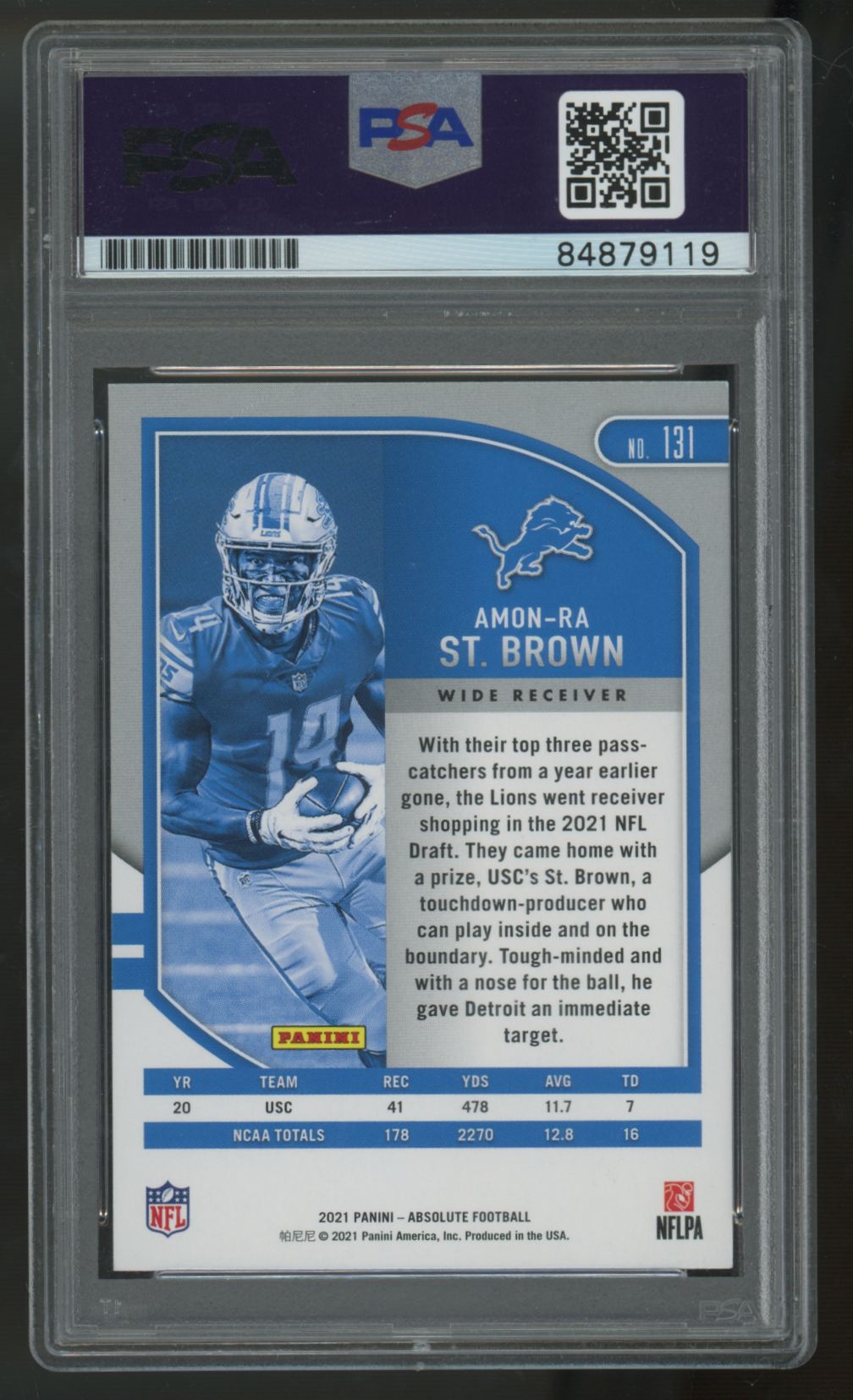 2021 Absolute Amon-Ra St. Brown RC Signed IP Auto #131 PSA Authentic