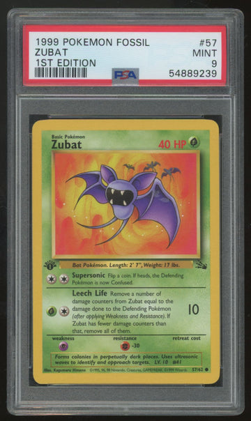 1999 Pokemon Zubat Fossil 1st Edition #57 PSA 9