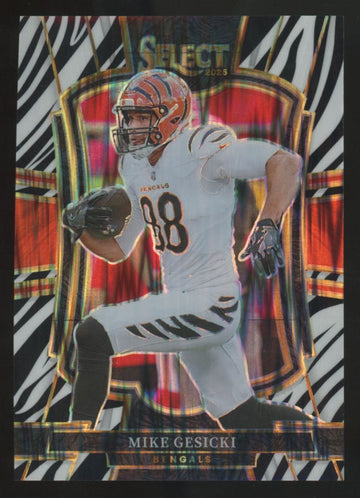2025 Panini Select Mike Gesicki Premier Level Zebra Shock Prizm SSP #159