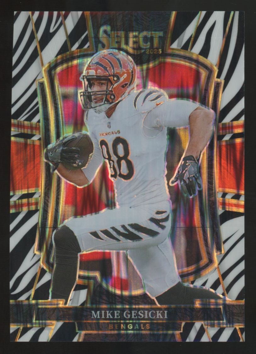 2025 Panini Select Mike Gesicki Premier Level Zebra Shock Prizm SSP #159