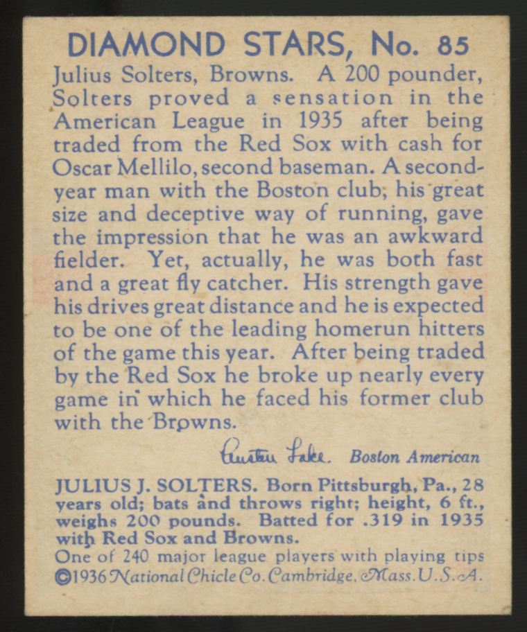 1936 National Chicle Julius Solters Diamond Stars #85 EX