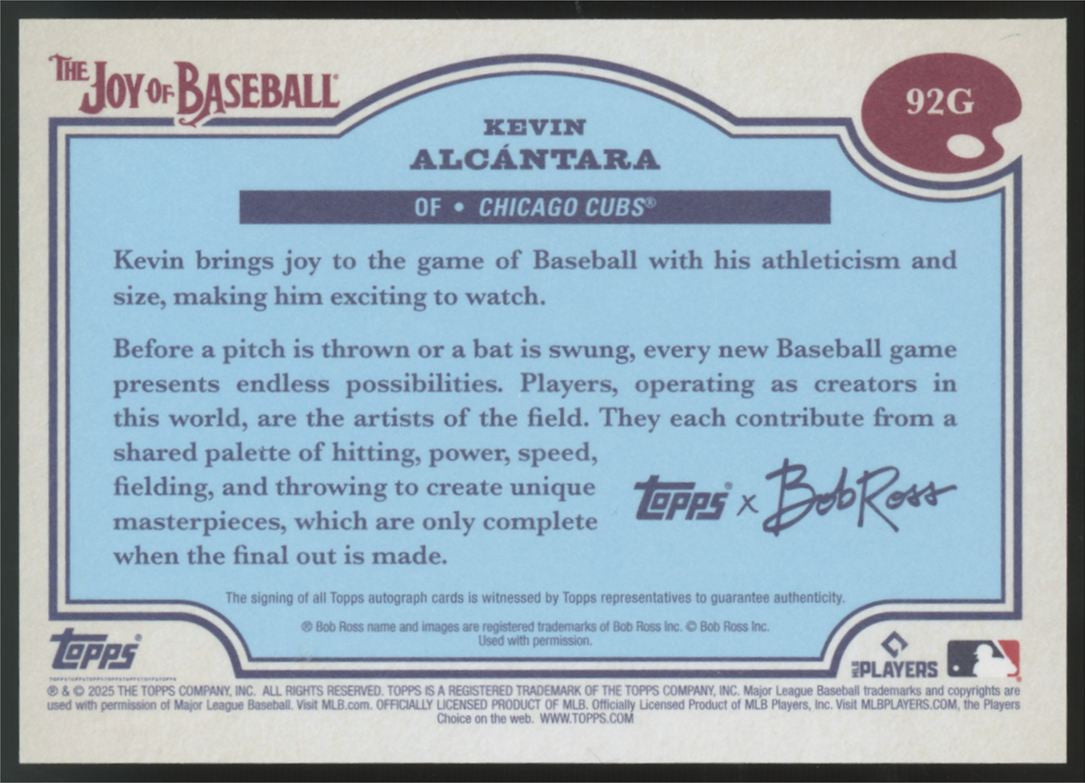 2025 Topps X Bob Ross Kevin Alcantara RC Sap Green Auto /75 #92G