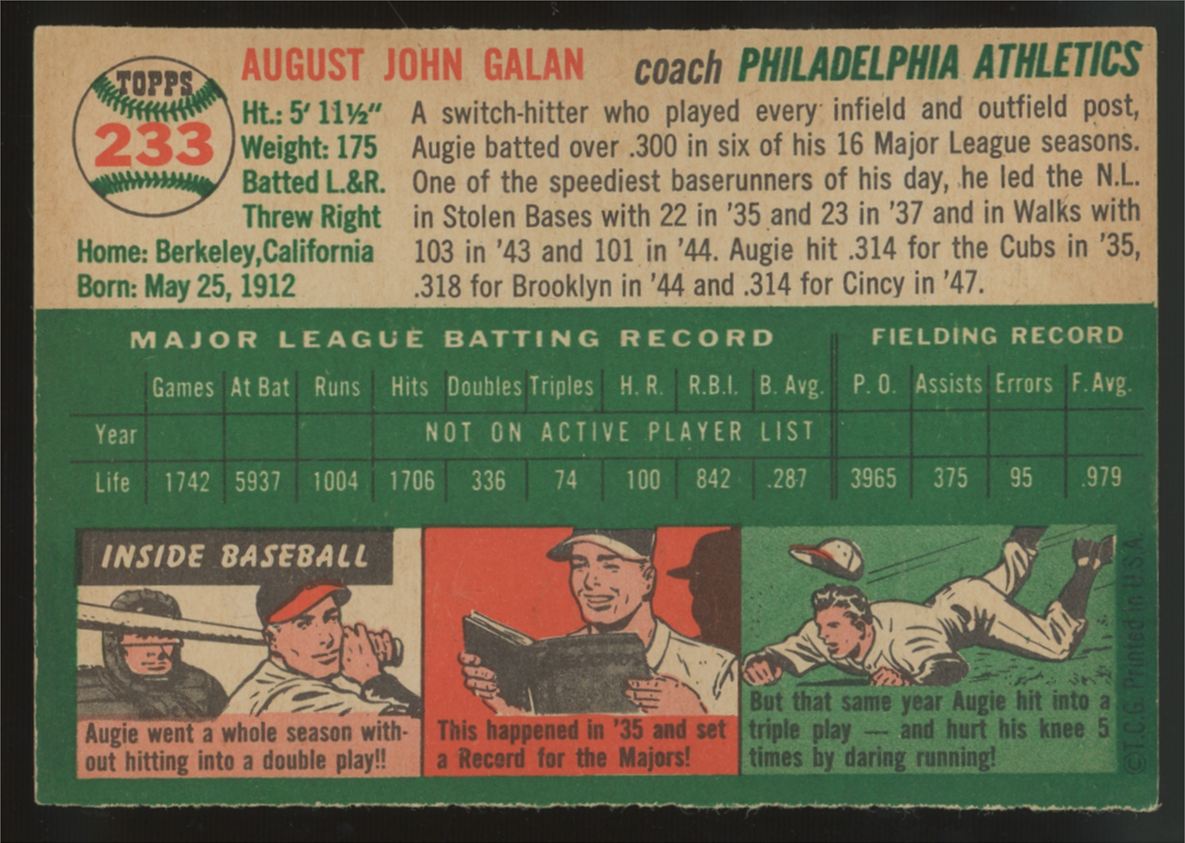 1954 Topps Augie Galan #233 NM
