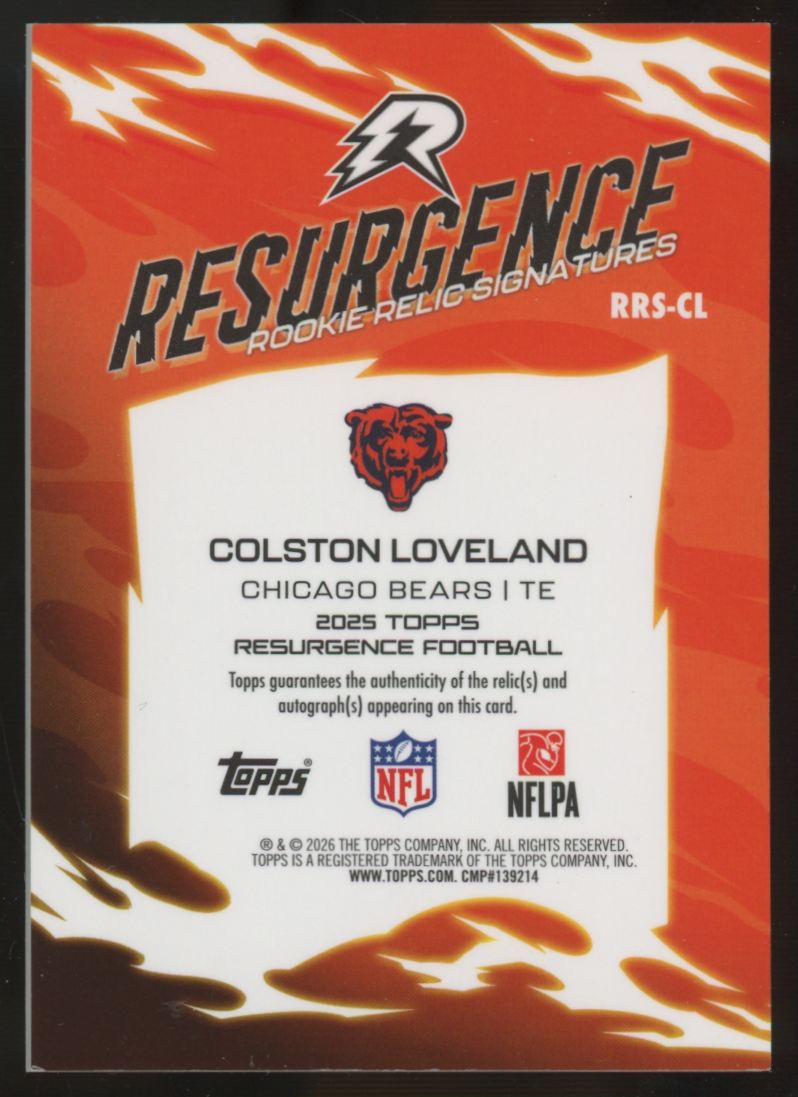2025 Topps Resurgence Colston Loveland RC Patch Auto RPA Blue Surge /99 #RRS-CL