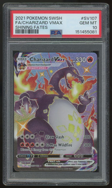 2021 Pokemon Charizard VMAX Shining Fates Full Art #SV107 PSA 10 *081
