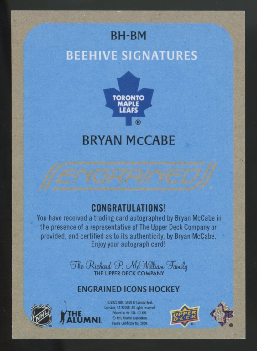 2024-25 Upper Deck Engrained Icons Bryan McCabe Beehive Portrait Auto #BH-BM