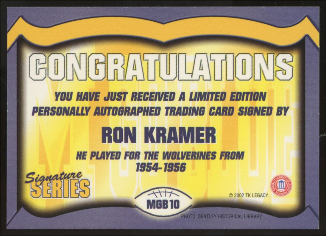 2002 TK Legacy Signature Series Ron Kramer Auto #MGB10