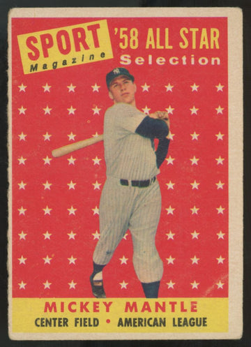 1958 Topps Mickey Mantle All Star Selection #487 G/VG (Crease)