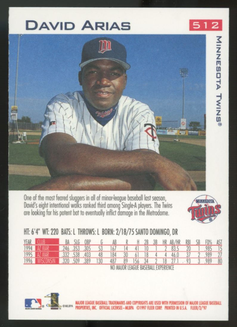 1997 Fleer David Arias Ortiz RC #512