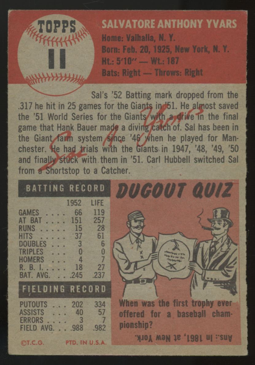 1953 Topps Sal Yvars #11 EX/MT