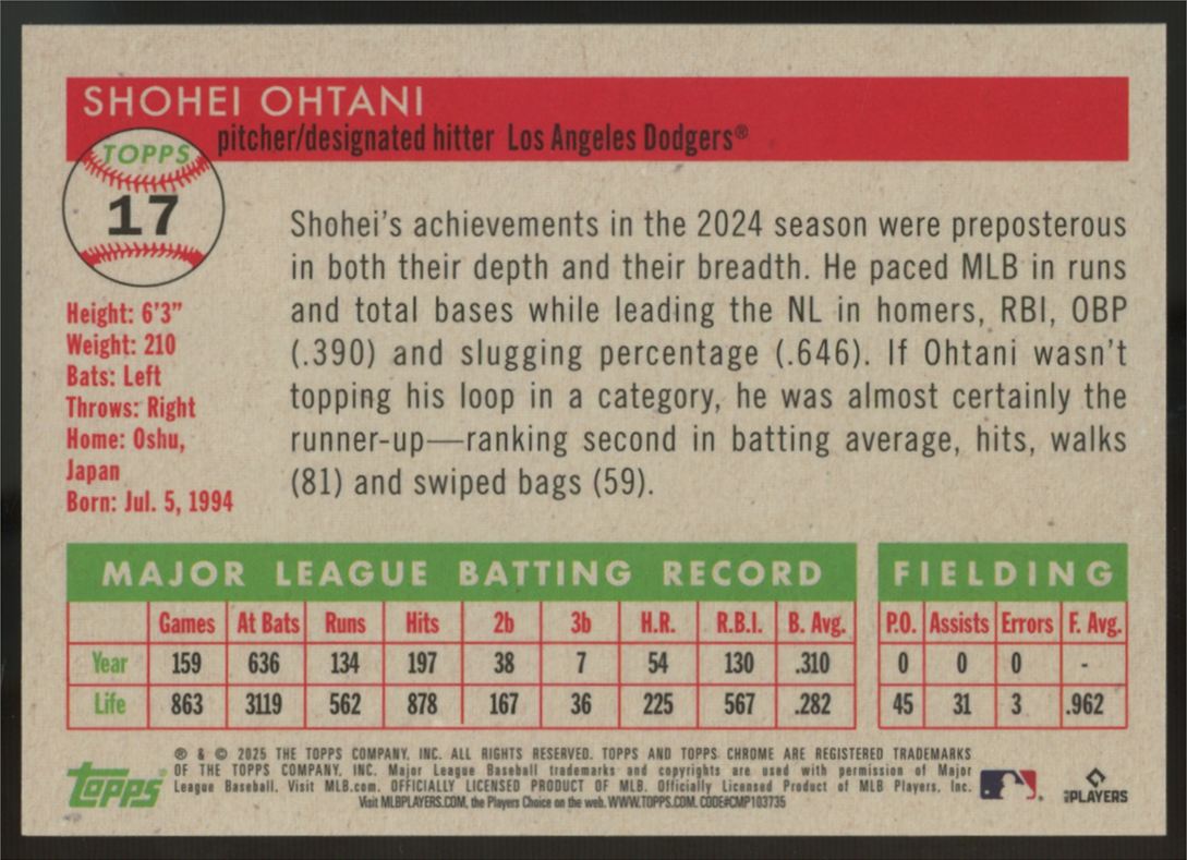 2025 Topps Chrome Platinum Anniversary Shohei Ohtani Gold Wave Refractor /50 #17