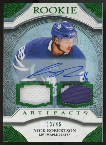 2020-21 Artifacts Nick Robertson RC Dual Patch Auto RPA Green /45 #171