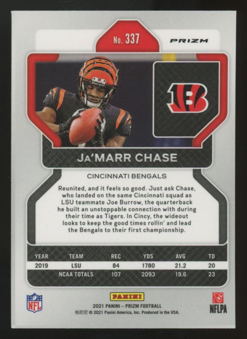 2021 Panini Prizm Ja'Marr Chase RC Red Ice #337
