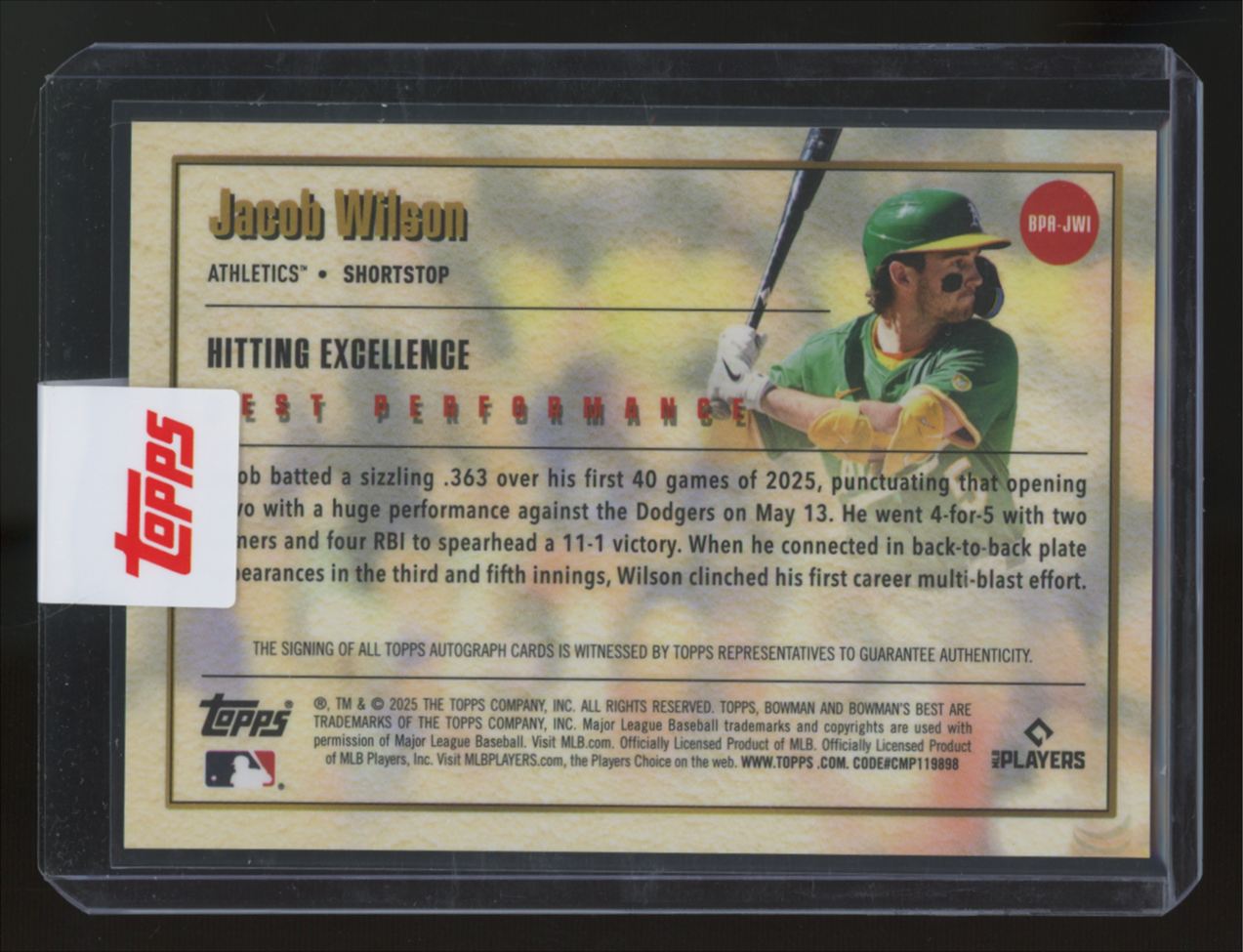 2025 Bowman's Best Jacob Wilson RC Best Performance Auto /150 #BPA-JWI