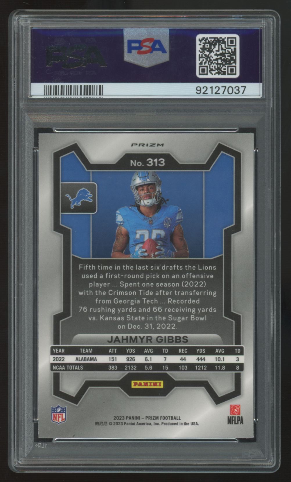 2023 Panini Prizm Jahmyr Gibbs RC Variation Silver #313 PSA 10
