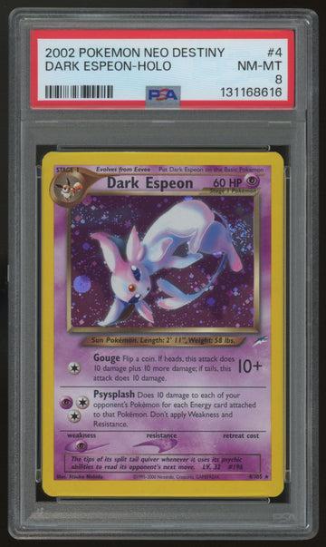 2002 Pokemon Dark Espeon Neo Destiny Holo #4 PSA 8