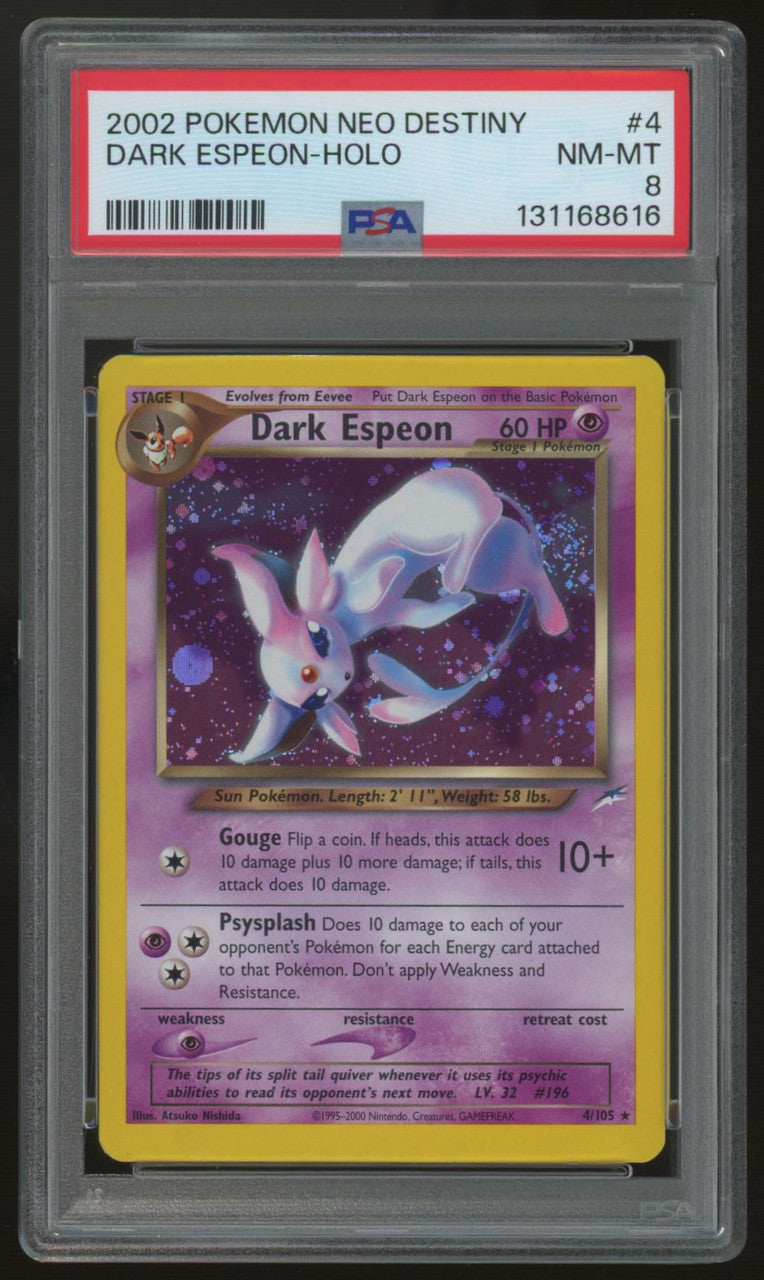 2002 Pokemon Dark Espeon Neo Destiny Holo #4 PSA 8
