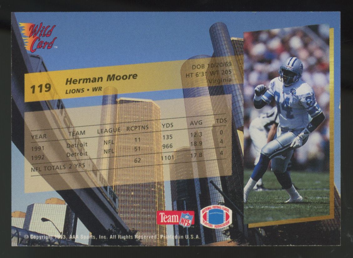 1993 Wild Card Herman Moore 1000-Stripe #119
