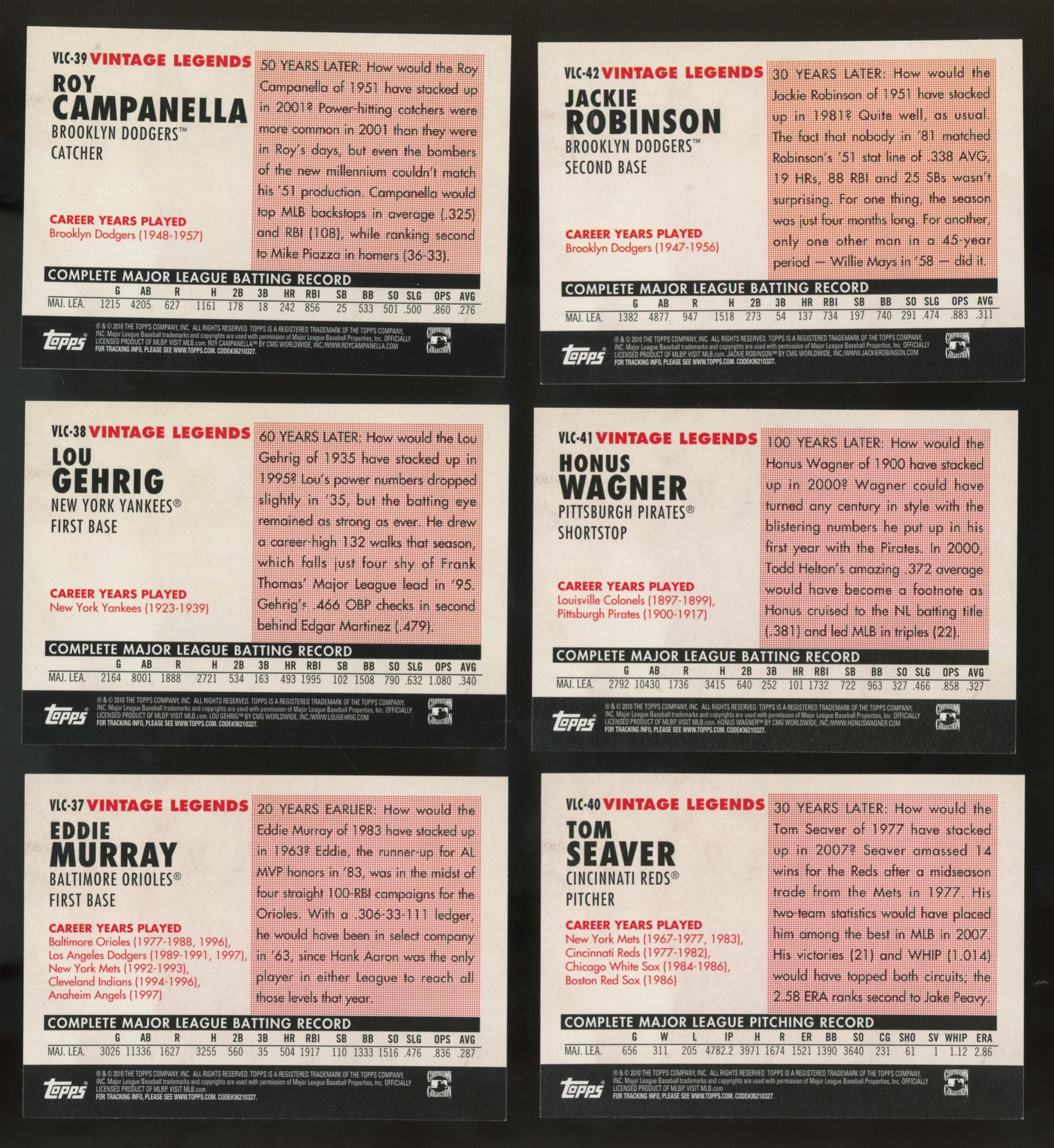 2010 Topps Baseball Vintage Legends Collection Complete Set (50/50)