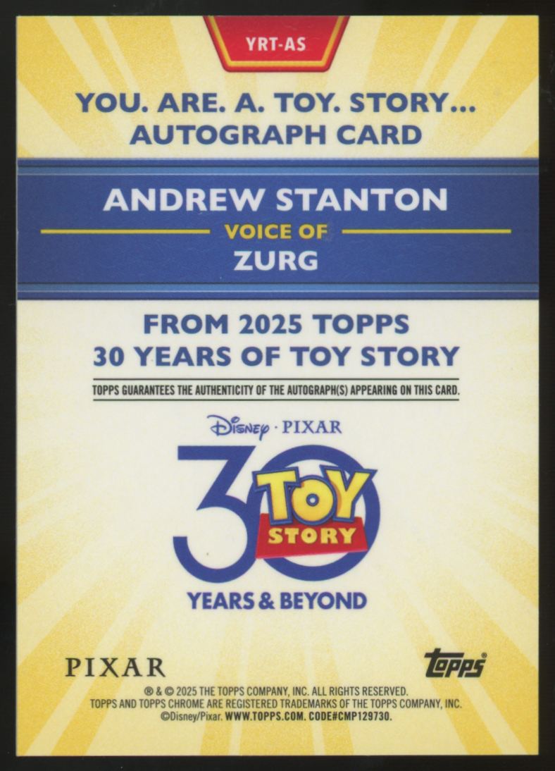 2025 Topps 30 Years Of Toy Story Zurg/Andrew Stanton You Are A Toy Auto #YRT-AS