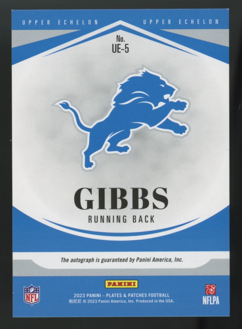 2023 Panini Plates & Patches Jahmyr Gibbs RC Upper Echelon Auto /149 #UE-5