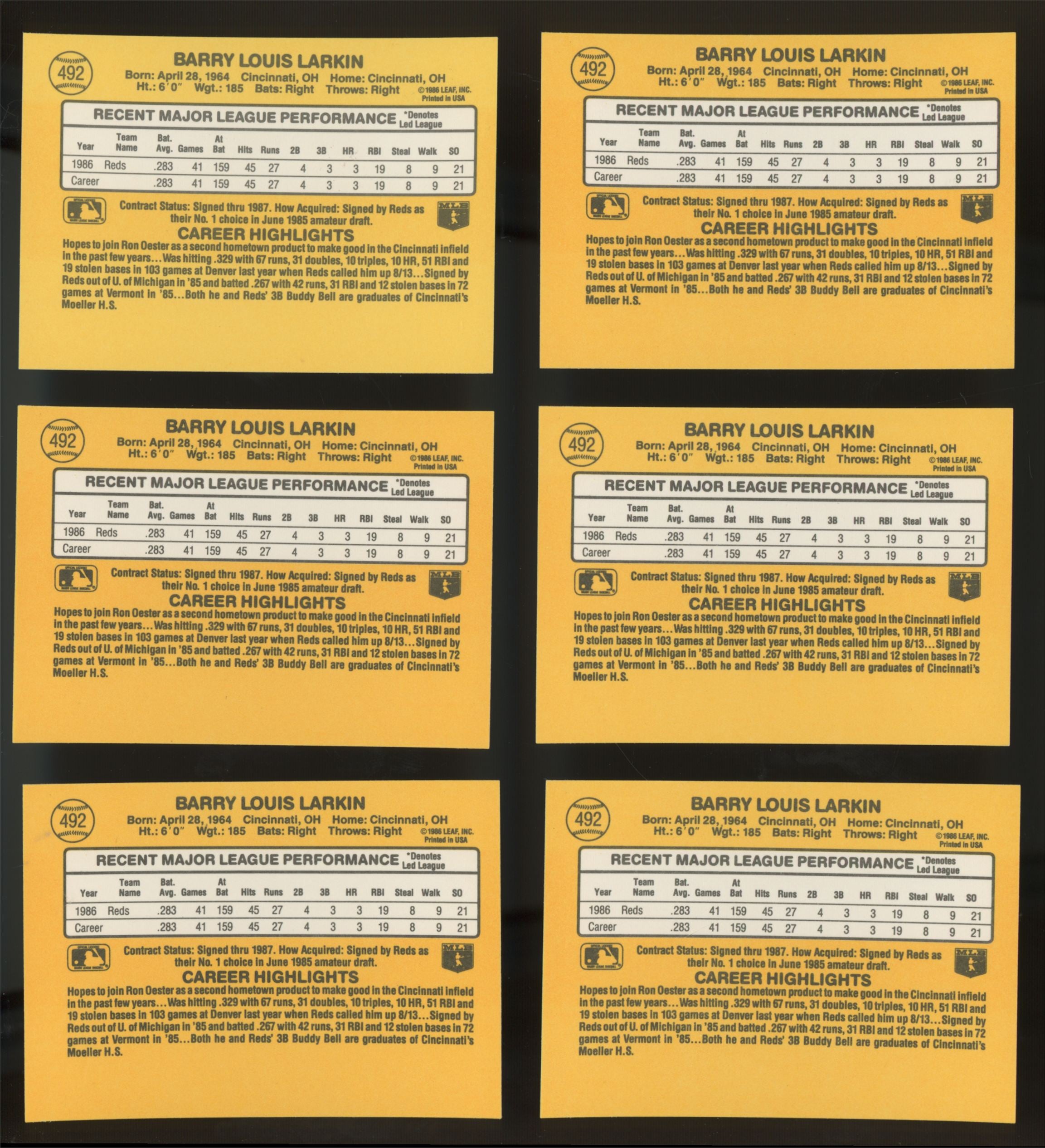 1987 Donruss Barry Larkin RC #492 (Lot of 33)