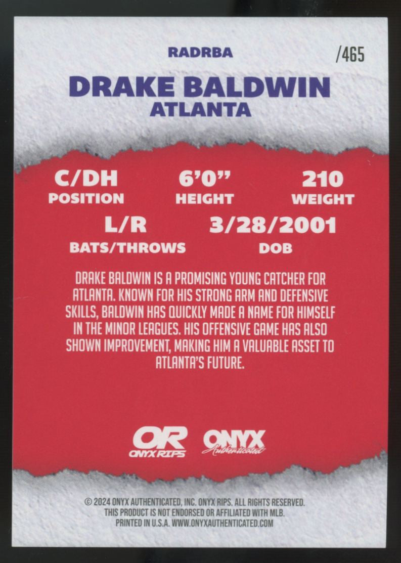 2024 Onyx Rips Drake Baldwin RC Red Ice Auto /465 #RADRBA