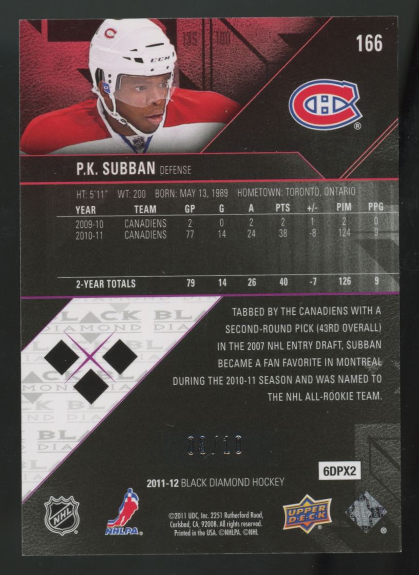 2011-12 Upper Deck Black Diamond P.K. Subban Gold /10 #166