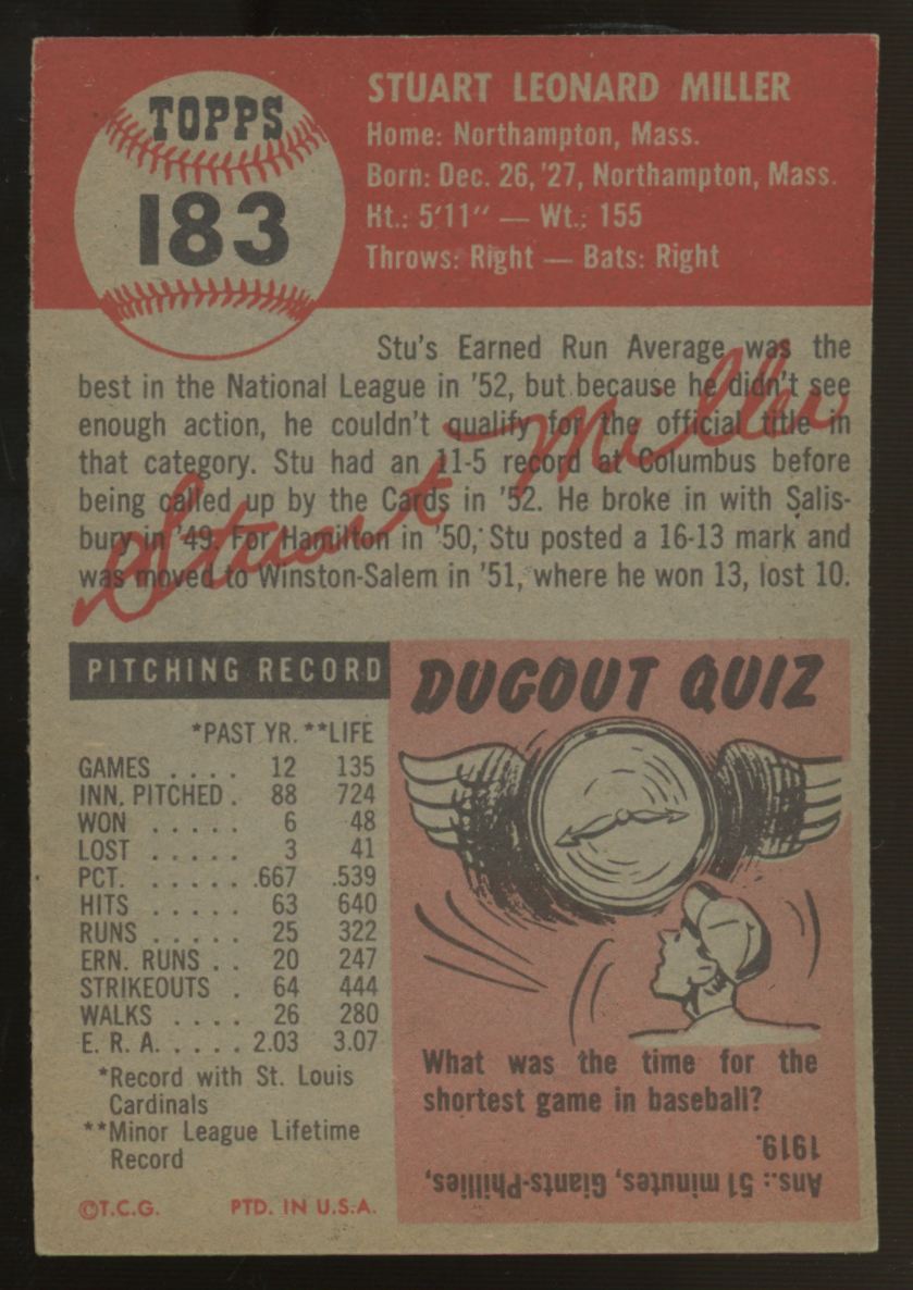 1953 Topps Stu Miller #183 EX/MT "A"
