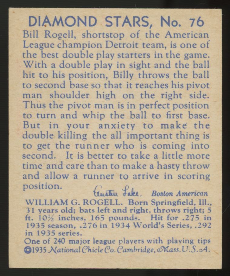 1935 National Chicle Bill Rogell Diamond Stars #76 NM
