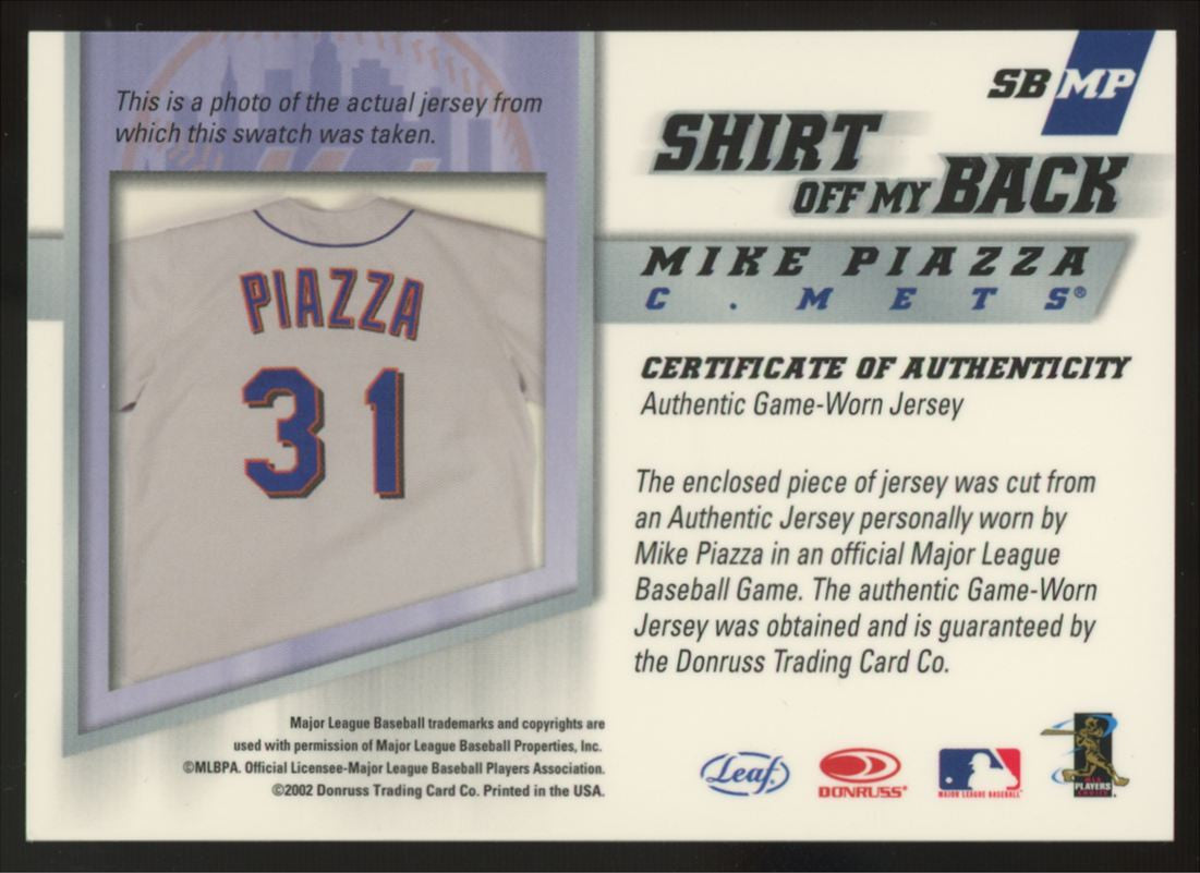 2002 Leaf Mike Piazza Shirt Off My Back Patch #SBMP
