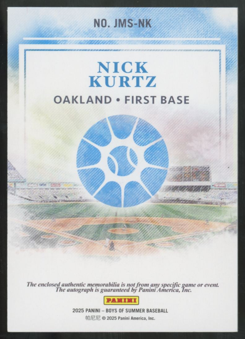 2025 Panini Boys Of Summer Nick Kurtz RC Jumbo Patch Auto RPA /99 #JMS-NK