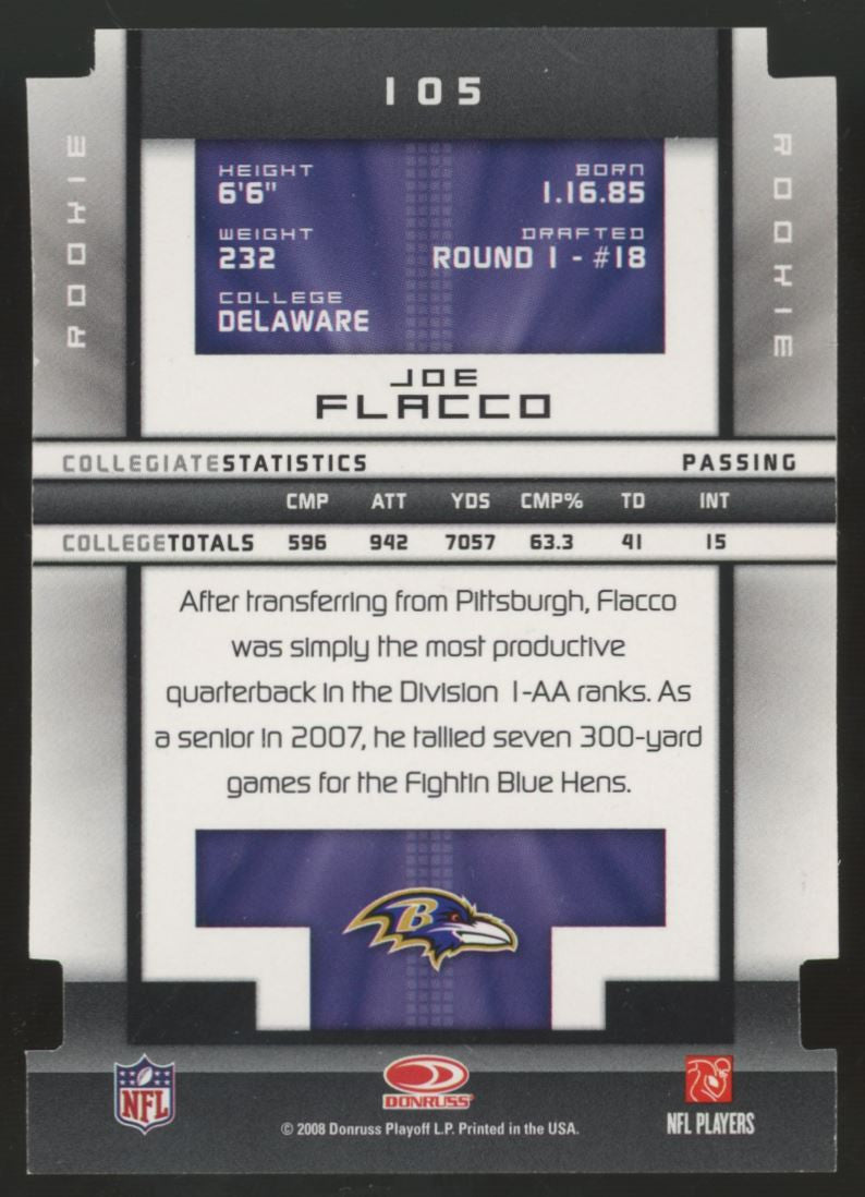 2008 Donruss Elite Joe Flacco RC Aspirations Die Cut /95 #105
