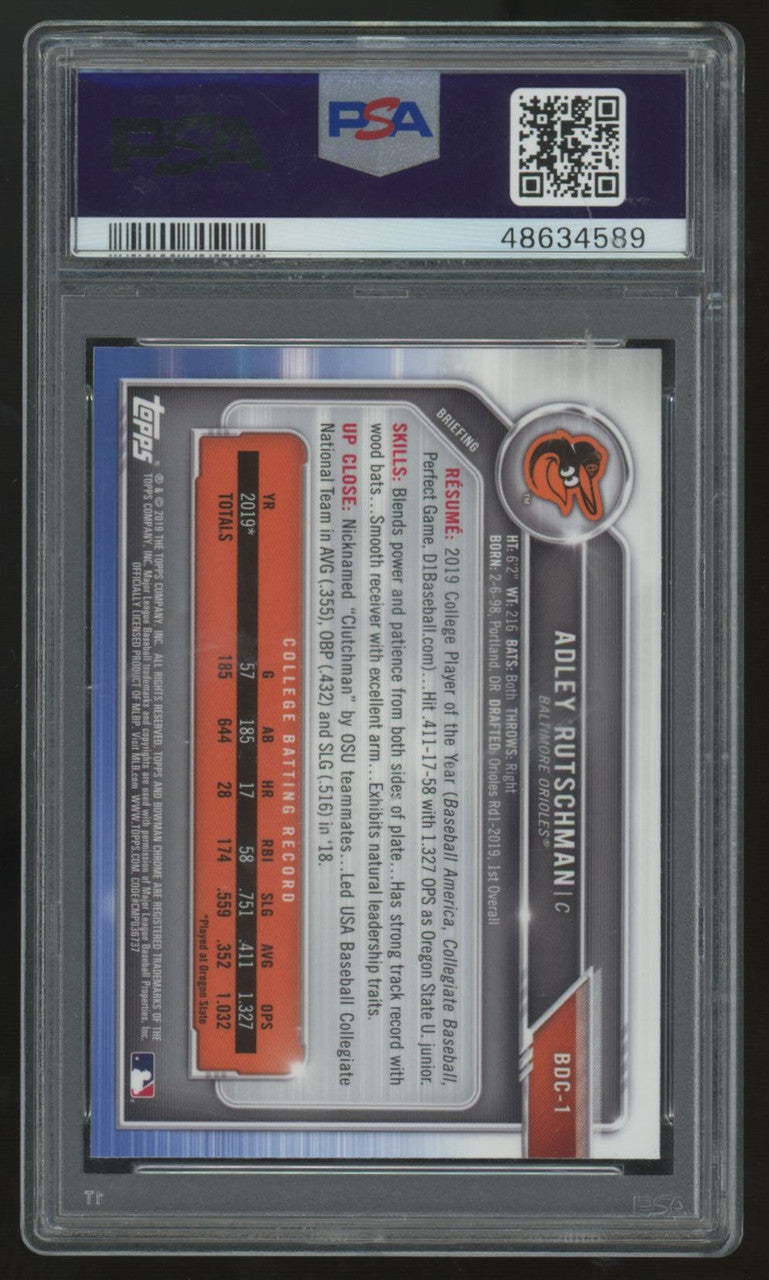 2019 Bowman Draft Adley Rutschman 1st Chrome-Batting #BDC-1 PSA 9