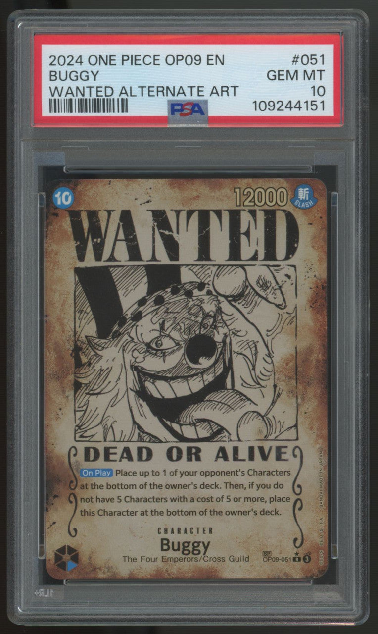 2024 One Piece Buggy OP09 Wanted Alt Art #051 PSA 10
