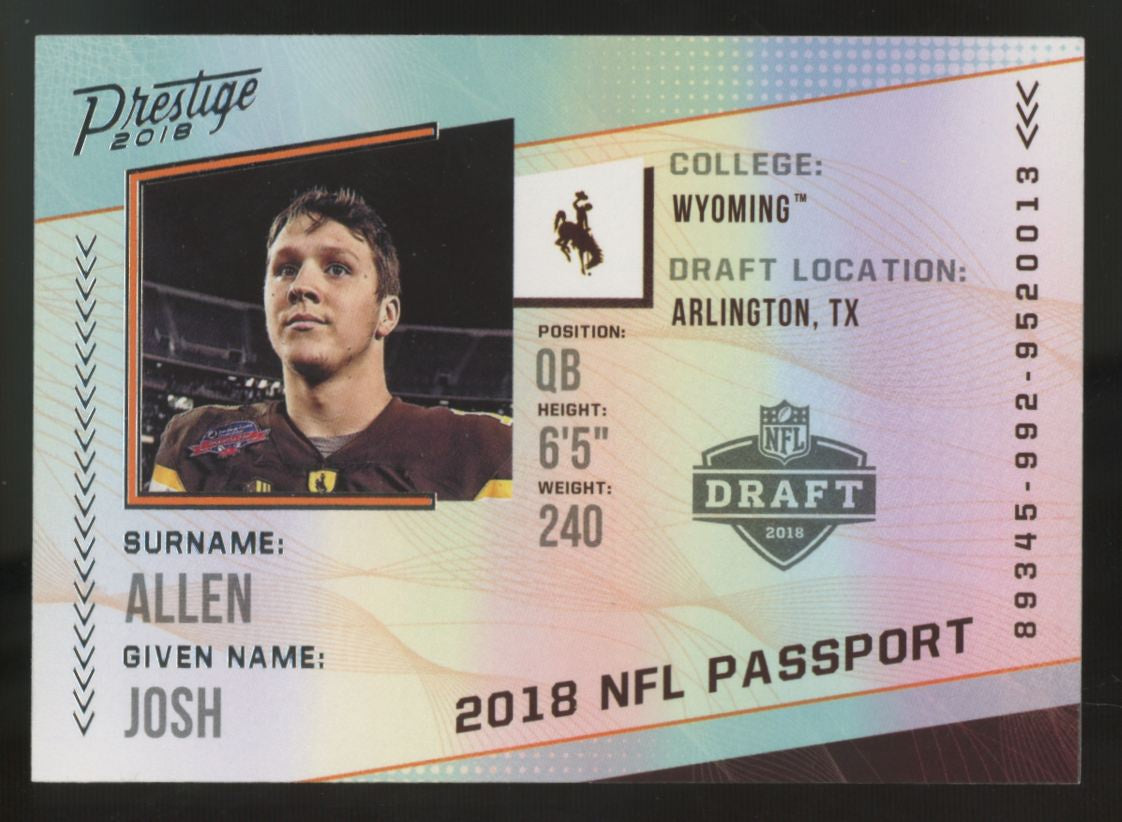 2018 Panini Prestige Josh Allen RC Draft Passport #PP-JA