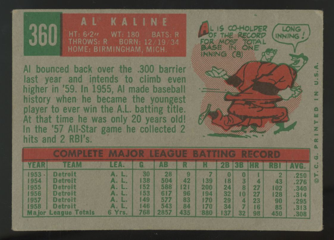 1959 Topps Al Kaline #360 VG "A"