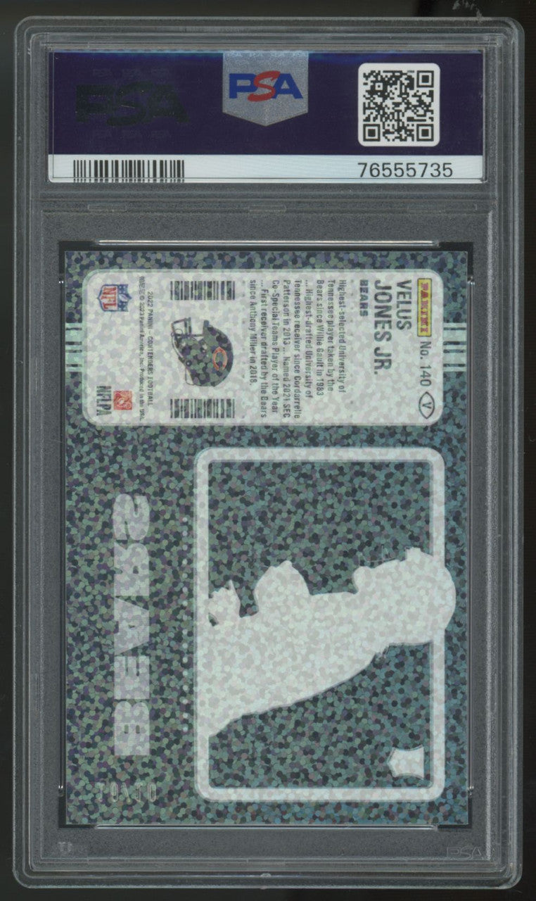 2022 Panini Contenders Velus Jones Jr. RC Sparkle Clear Rookie Ticket #140 PSA 9