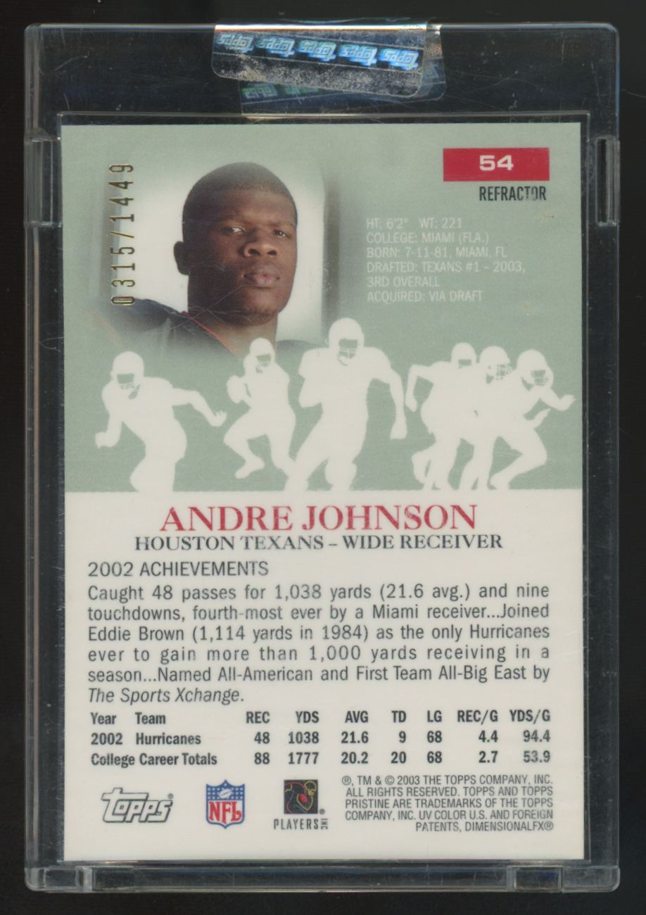 2003 Topps Pristine Andre Johnson RC Refractor Common /1449 #54