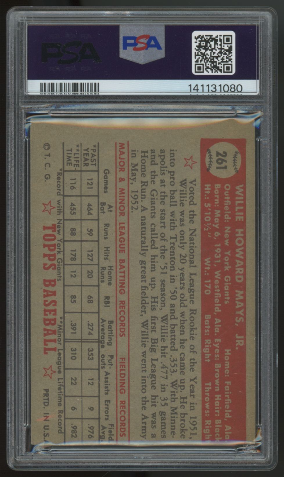 1952 Topps Willie Mays #261 PSA 3(MC)