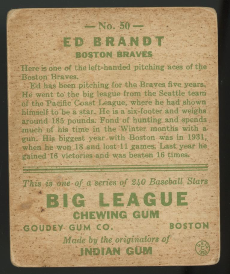 1933 Goudey Ed Brandt #50 Poor