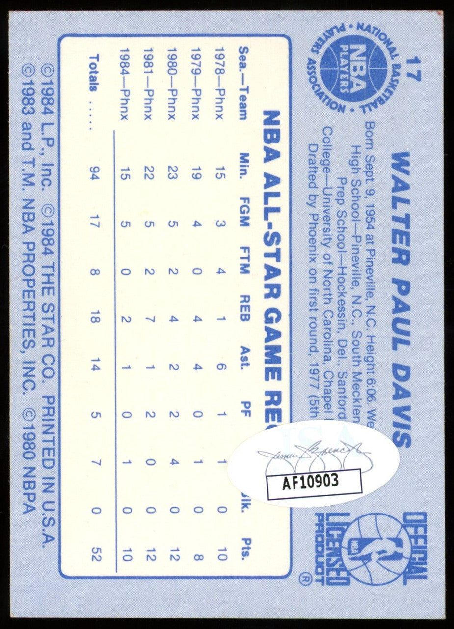1984 Star Co. Walter Davis AS #17 Auto JSA
