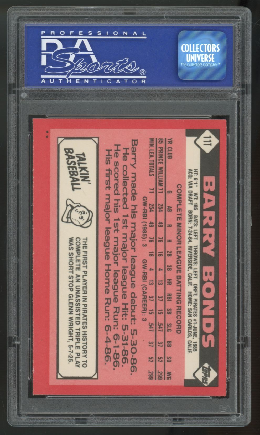 1986 Topps Traded Barry Bonds RC #11T PSA 8 *689