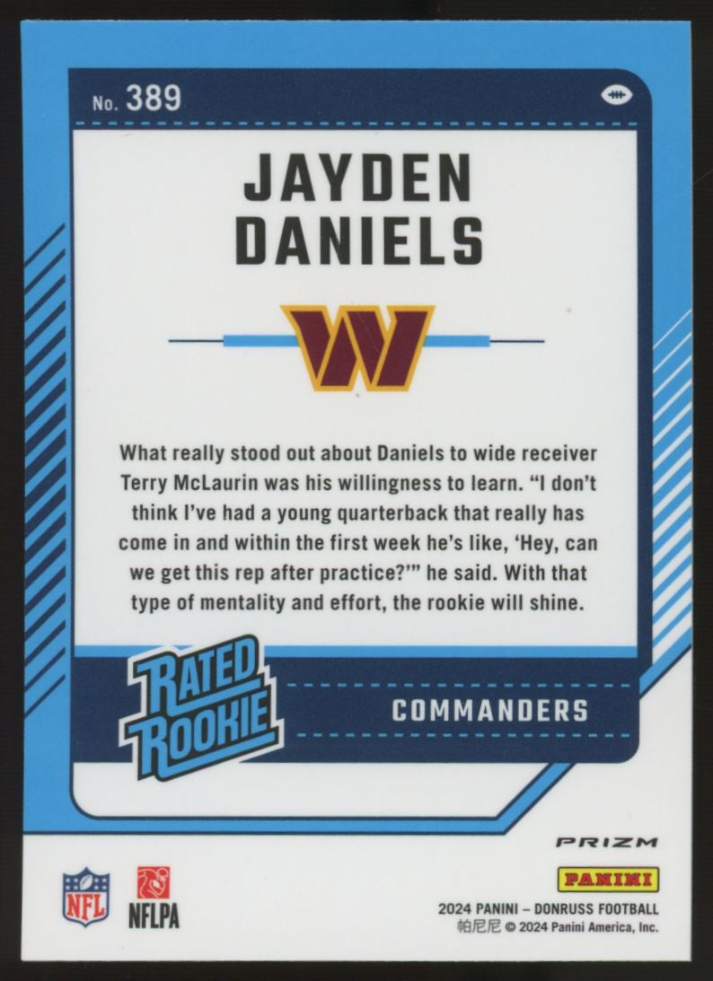 2024 Donruss Optic Jayden Daniels RC Rated Rookie Red and Green #389