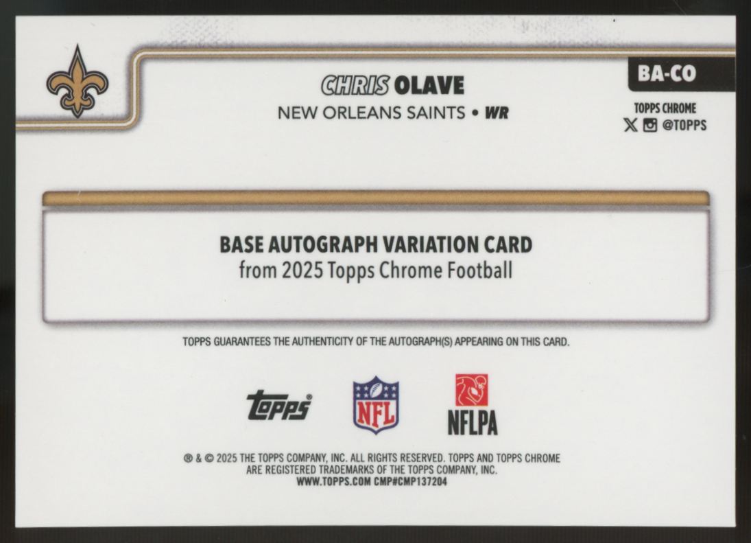 2025 Topps Chrome Chris Olave Yellow Refractor Auto /275 #BA-CO