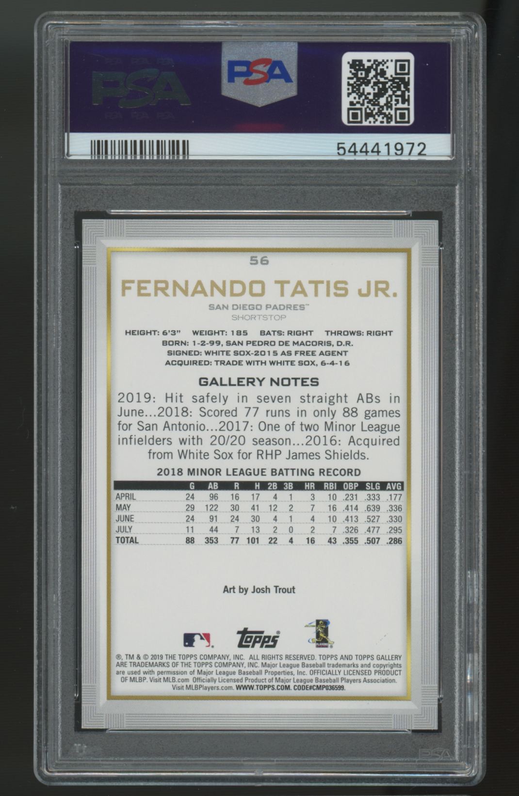 2019 Topps Gallery Fernando Tatis Jr. RC #56 PSA 10 *972